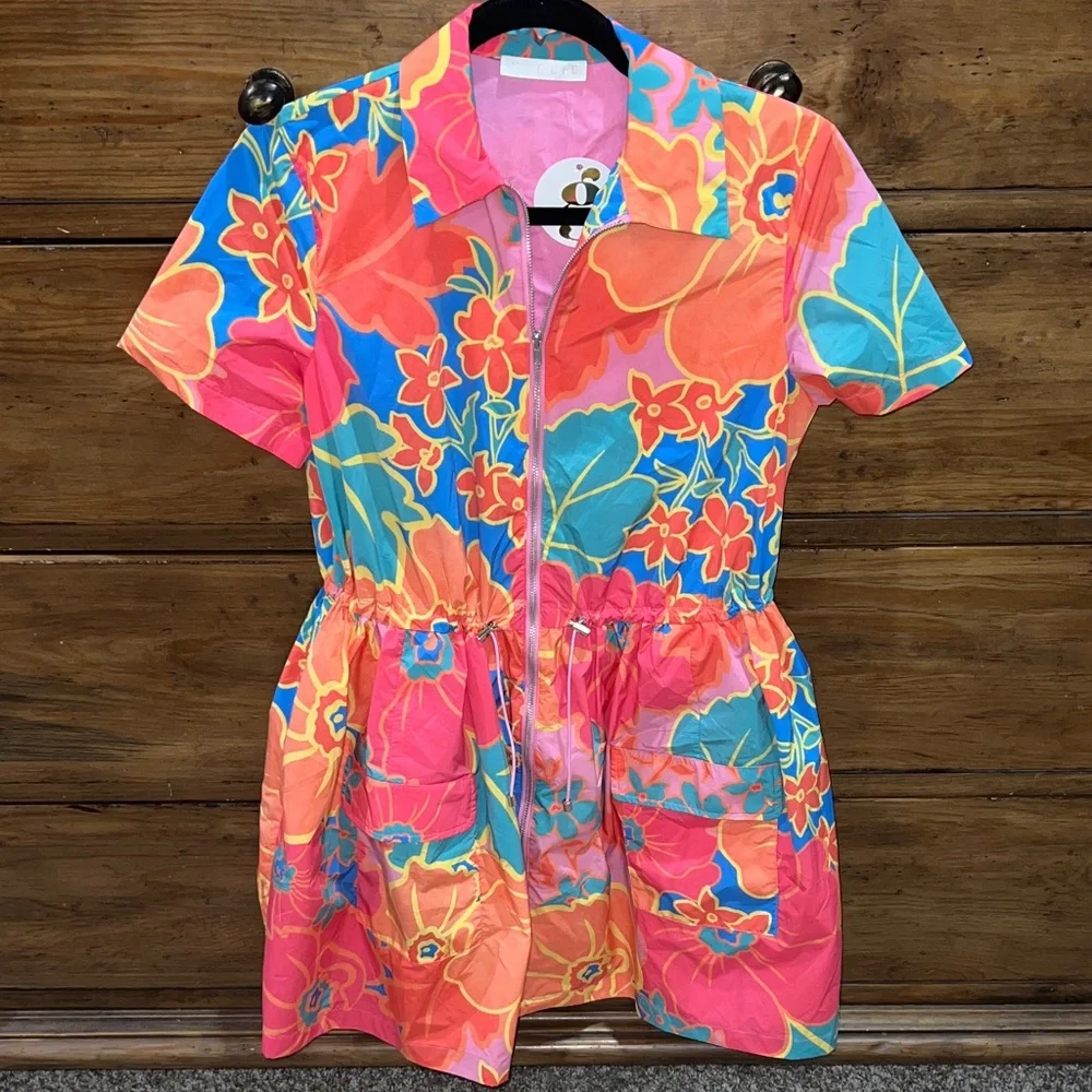 KARLIE Large Floral Weekend Cinch Waist Dress Size M -Super flattering and cute! - Picture 4 of 15